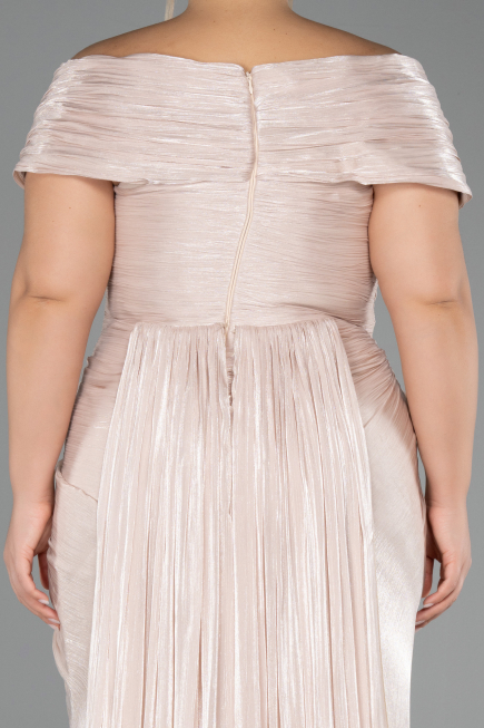 Long Beige Chiffon Plus Size Evening Gown ABU6604