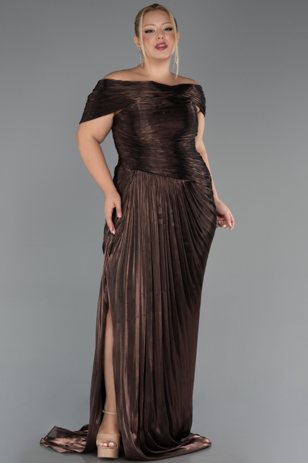 Long Brown Chiffon Formal Plus Size Dress ABU6604