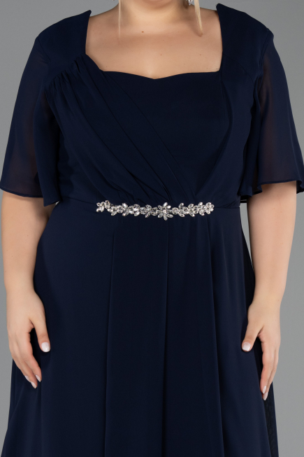 Long Navy Blue Chiffon Plus Size Evening Dress ABU6663