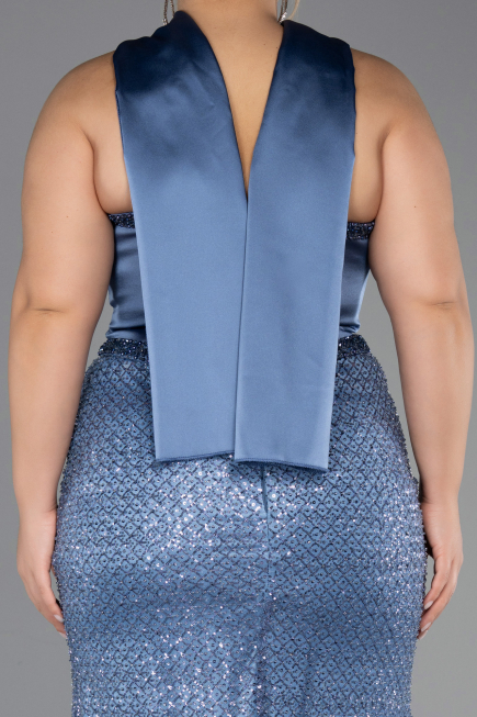 Long Indigo Beaded Plus Size Evening Dress ABU6258