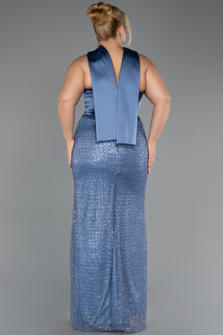 Long Indigo Beaded Plus Size Evening Dress ABU6258