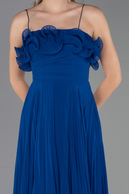 Sax Blue Strapless Long Chiffon Prom Gown ABU4866