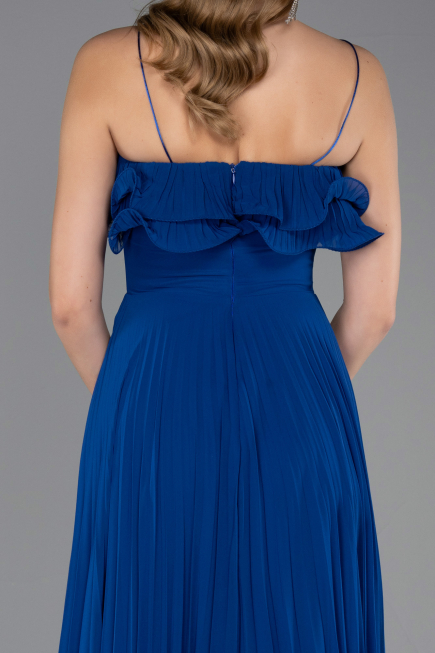 Sax Blue Strapless Long Chiffon Prom Gown ABU4866