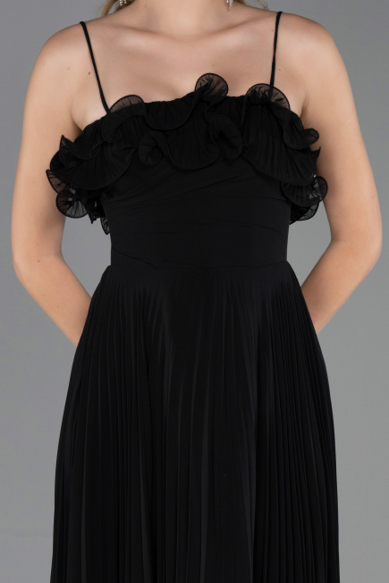 Black Strapless Long Chiffon Prom Gown ABU4866