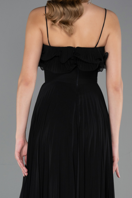 Black Strapless Long Chiffon Prom Gown ABU4866