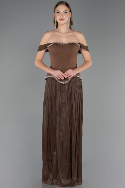 Long Brown Chiffon Evening Dress ABU6203