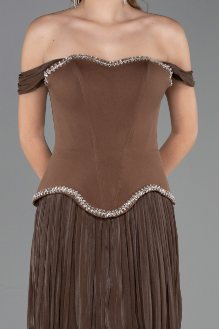 Long Brown Chiffon Evening Dress ABU6203
