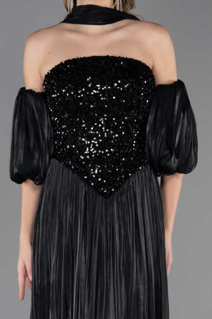 Long Black Chiffon Evening Dress ABU6533