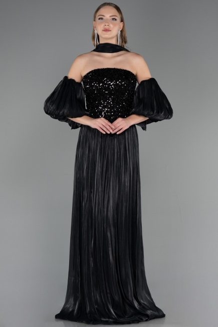 Long Black Chiffon Evening Dress ABU6533