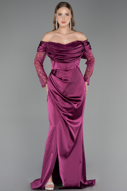 Long Plum Satin Plus Size Evening Dress ABU5831