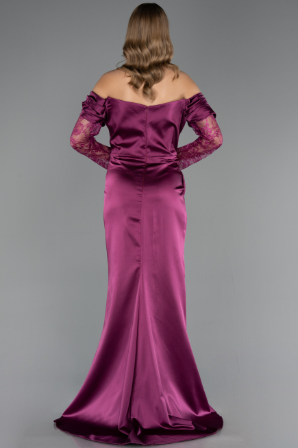 Long Plum Satin Plus Size Evening Dress ABU5831