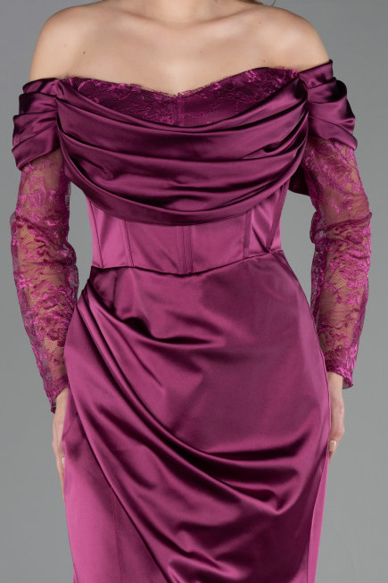 Long Plum Satin Plus Size Evening Dress ABU5831