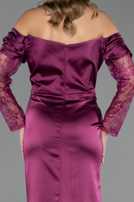 Long Plum Satin Plus Size Evening Dress ABU5831
