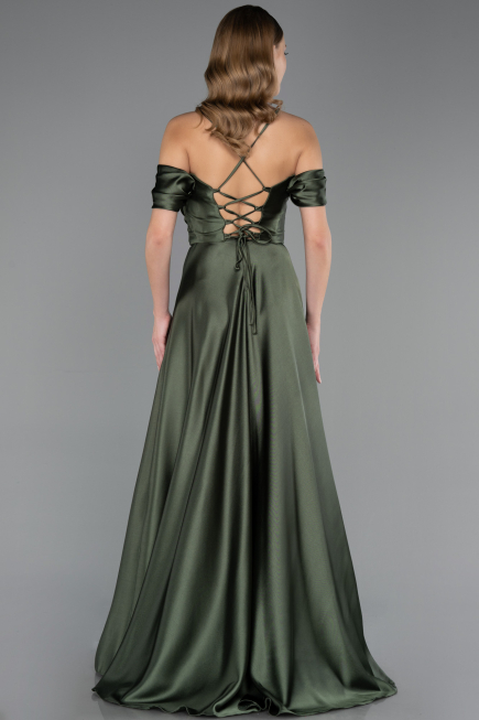 Long Olive Drab Satin Evening Dress ABU4703
