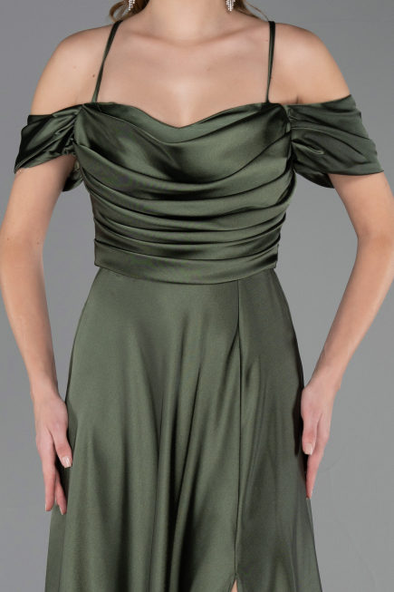 Long Olive Drab Satin Evening Dress ABU4703
