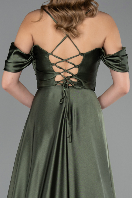 Long Olive Drab Satin Evening Dress ABU4703