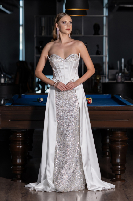 Long White Satin Evening Dress ABU6193