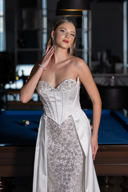 Long White Satin Evening Dress ABU6193