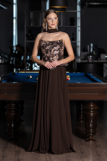 Long Brown Chiffon Evening Dress ABU6665
