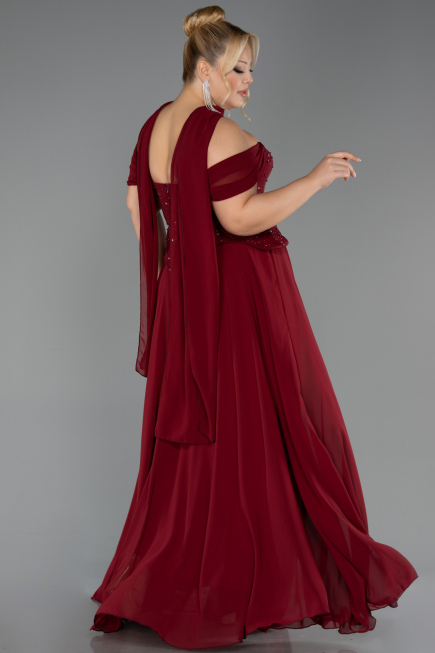 Long Burgundy Chiffon Plus Size Evening Gown ABU6684
