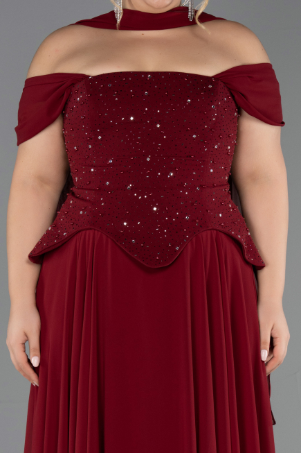 Long Burgundy Chiffon Plus Size Evening Gown ABU6684