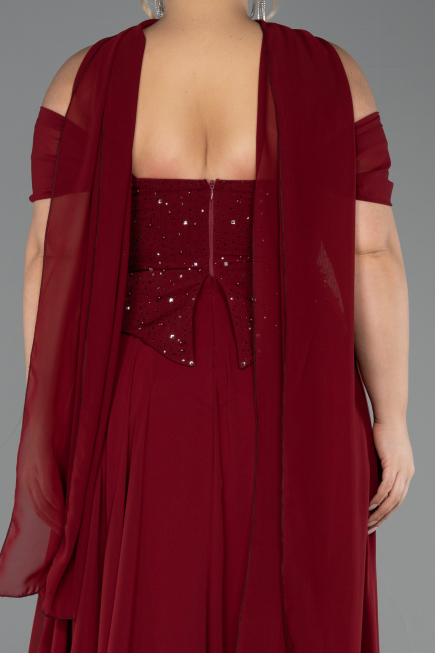 Long Burgundy Chiffon Plus Size Evening Gown ABU6684