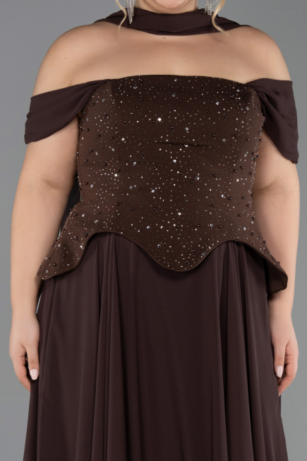 Long Brown Chiffon Plus Size Evening Gown ABU6684