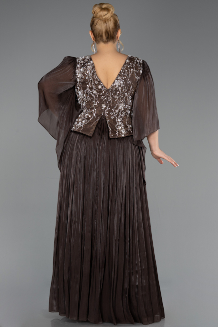 Long Brown Chiffon Plus Size Evening Gown ABU6619