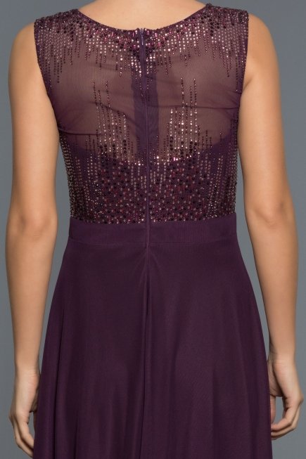 Uzun Violet Taşlı Abiye Elbise C7344