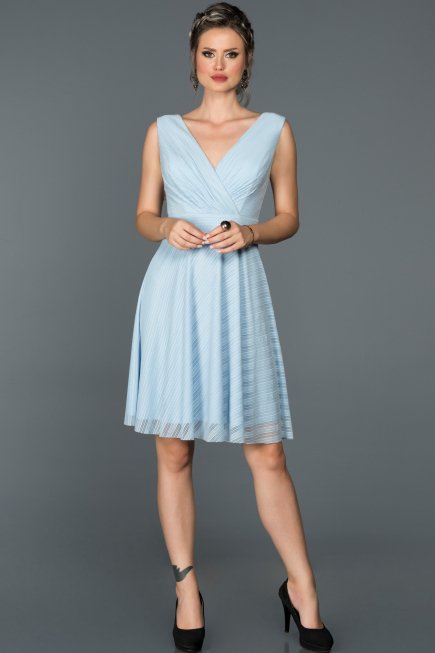 Mavi V Yaka Kısa Elbise ABK069