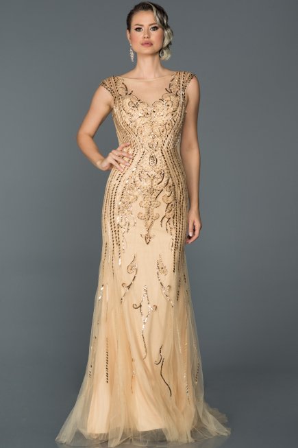 Long Gold Mermaid Prom Dress Abu069 