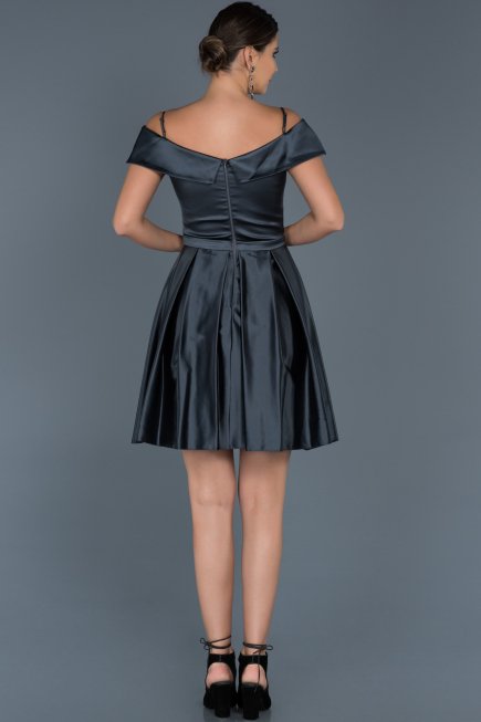 Short Anthracite Satin Invitation Dress ABK309