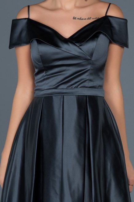 Short Anthracite Satin Invitation Dress ABK309