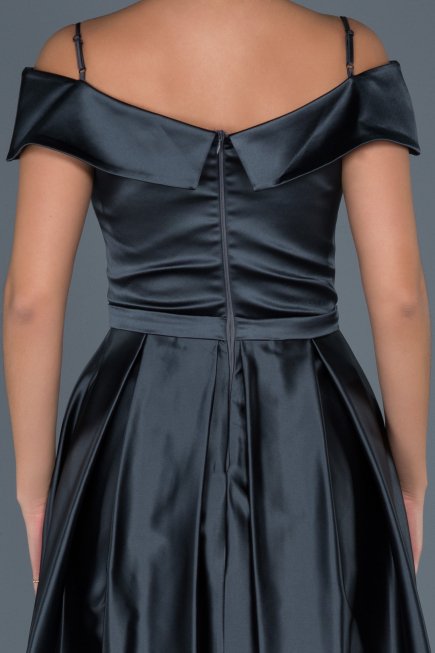 Short Anthracite Satin Invitation Dress ABK309