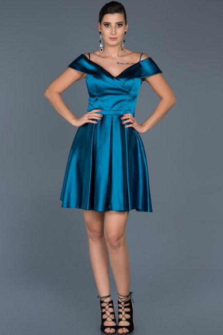 Short Oil Green Satin Invitation Dress ABK309