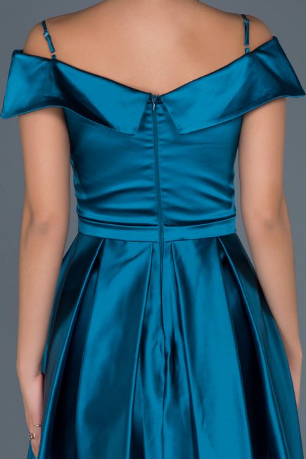 Short Oil Green Satin Invitation Dress ABK309