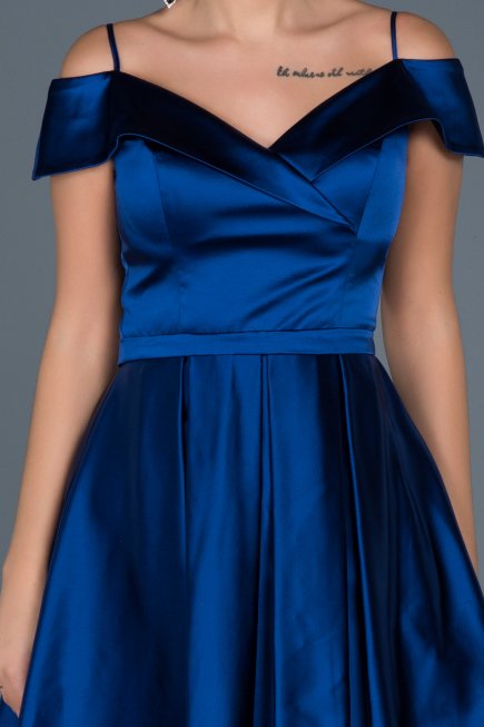 Short Sax Blue Satin Invitation Dress ABK309