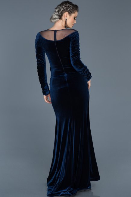 Long Lacivert Velvet Evening Dress ABU527