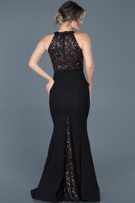 Long Black-Salmon Mermaid Evening Dress ABU608