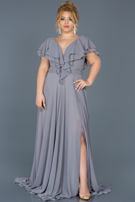 Long Grey Plus Size Evening Dress ABU032