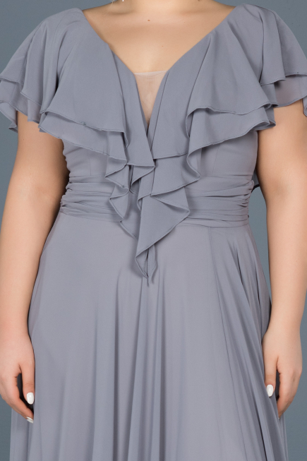 Long Grey Plus Size Evening Dress ABU032