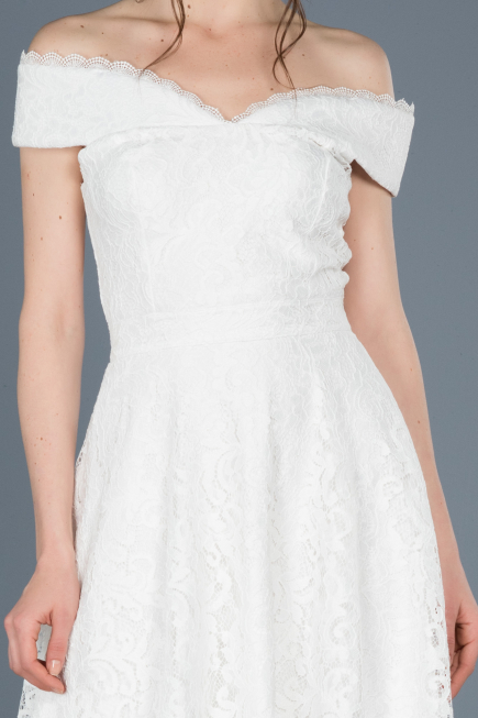 Front Short Back Long White Laced Prom Gown ABO018