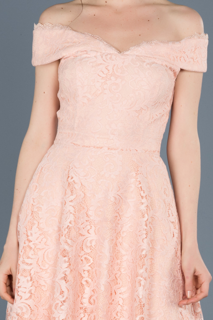 Front Short Back Long Powder Color Laced Prom Gown ABO018