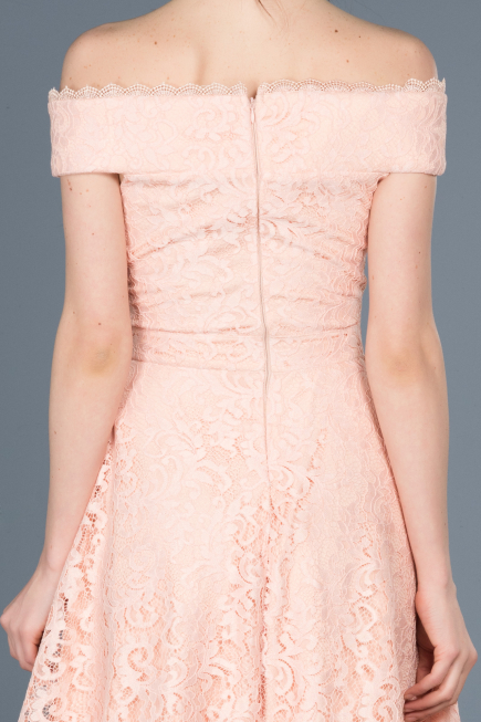 Front Short Back Long Powder Color Laced Prom Gown ABO018