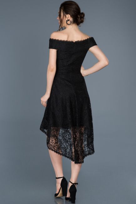 Front Short Back Long Black Laced Prom Gown ABO018