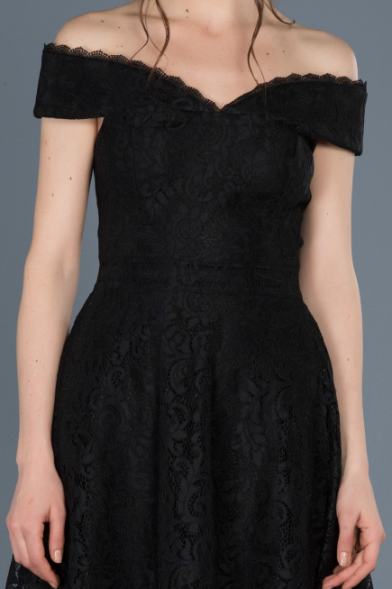 Front Short Back Long Black Laced Prom Gown ABO018