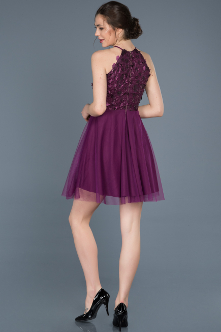 Short Purple Prom Gown ABK416