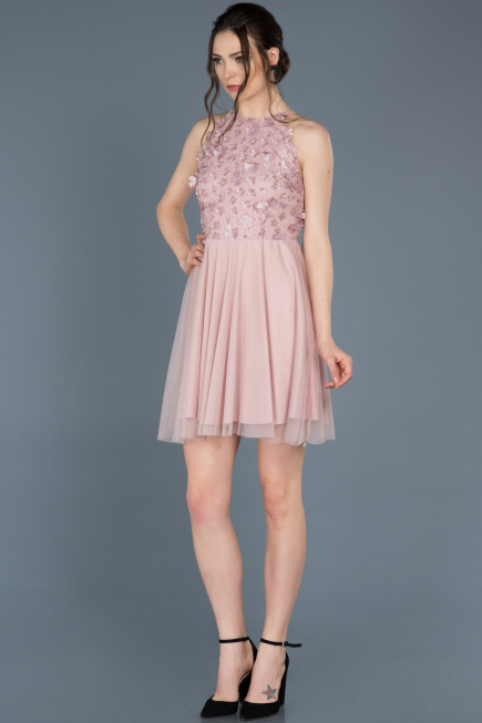 Short Powder Color Prom Gown ABK416