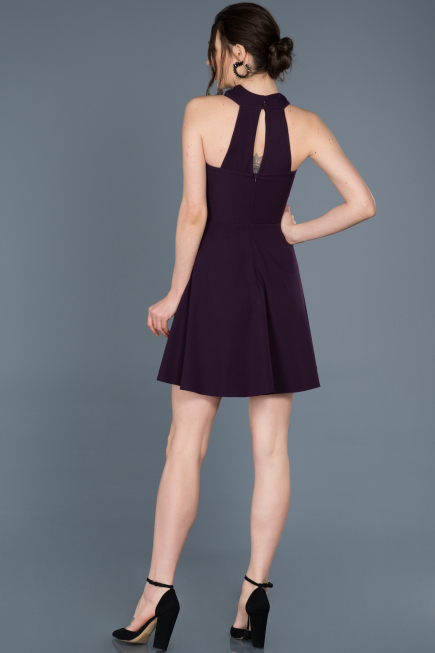 Short Dark Purple Invitation Dress ABK392