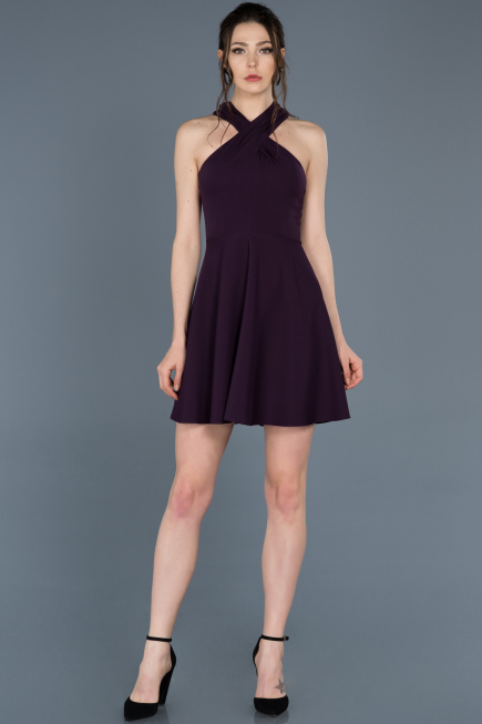 Short Dark Purple Invitation Dress ABK392